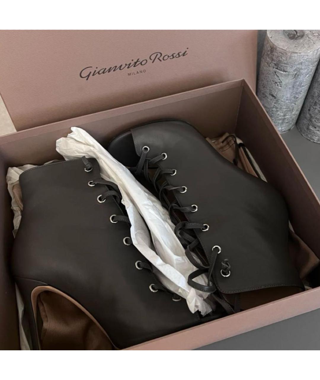 GIANVITO ROSSI Антрацитовые кожаные ботильоны, фото 5