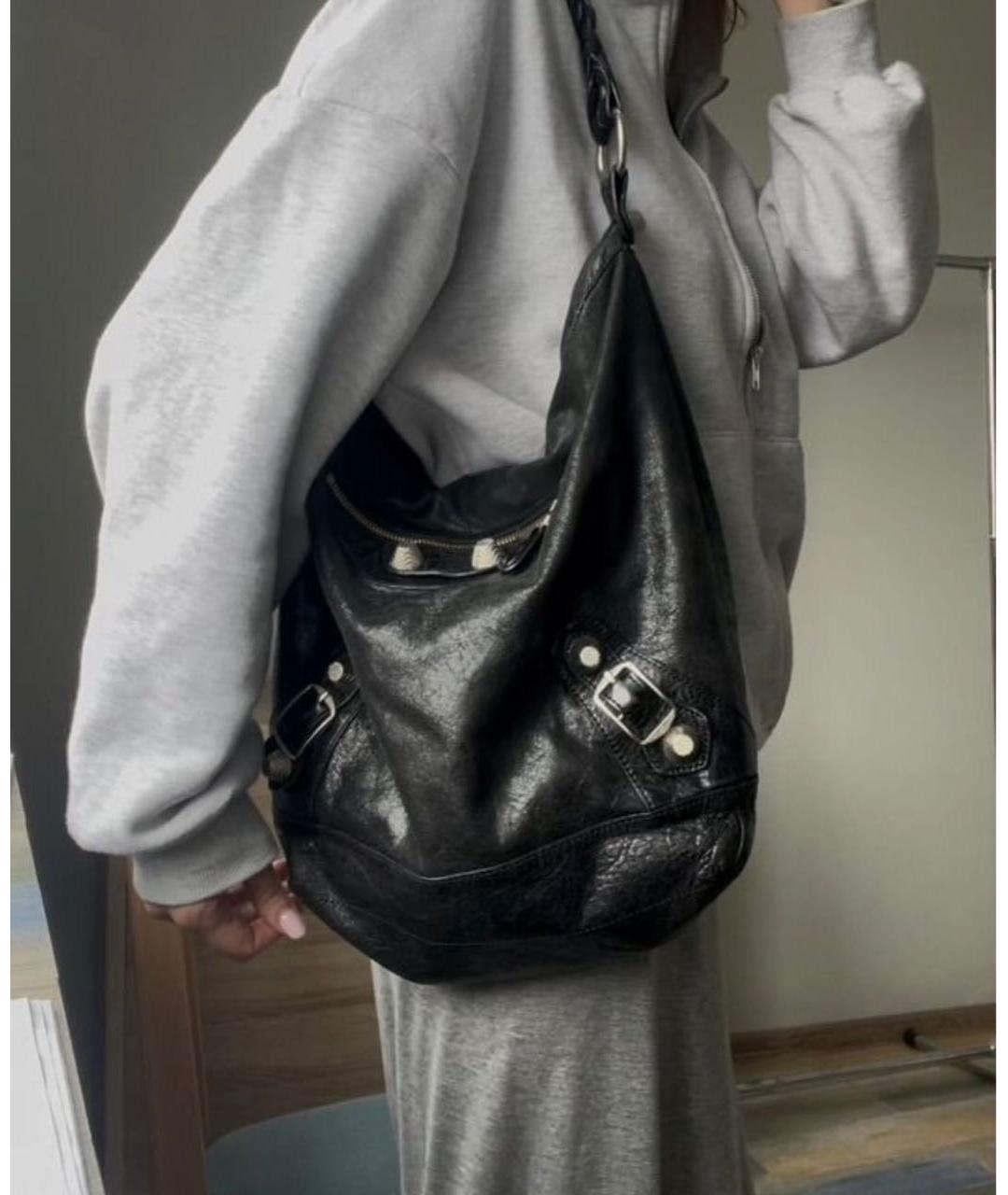 BALENCIAGA Черная кожаная сумка тоут, фото 3