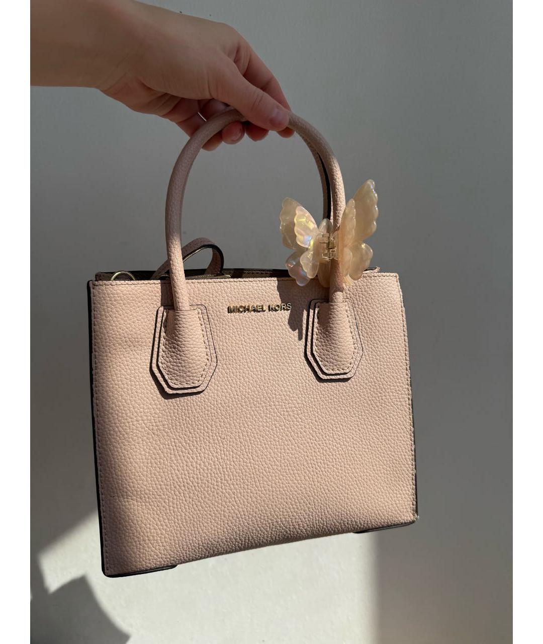 MICHAEL KORS Бежевая кожаная сумка с короткими ручками, фото 7