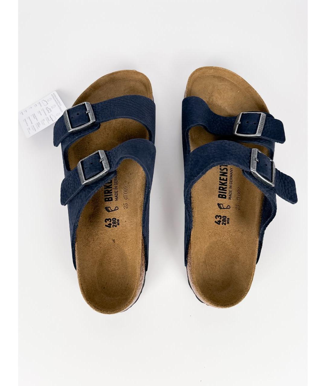 BIRKENSTOCK Темно-синие кожаные шлепанцы, фото 4
