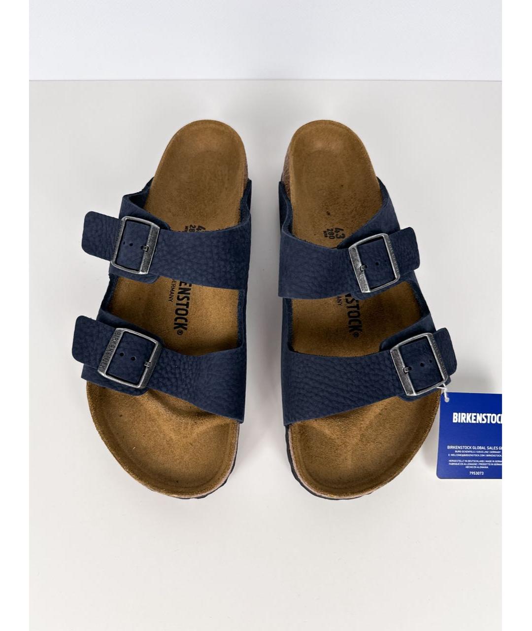 BIRKENSTOCK Темно-синие кожаные шлепанцы, фото 2