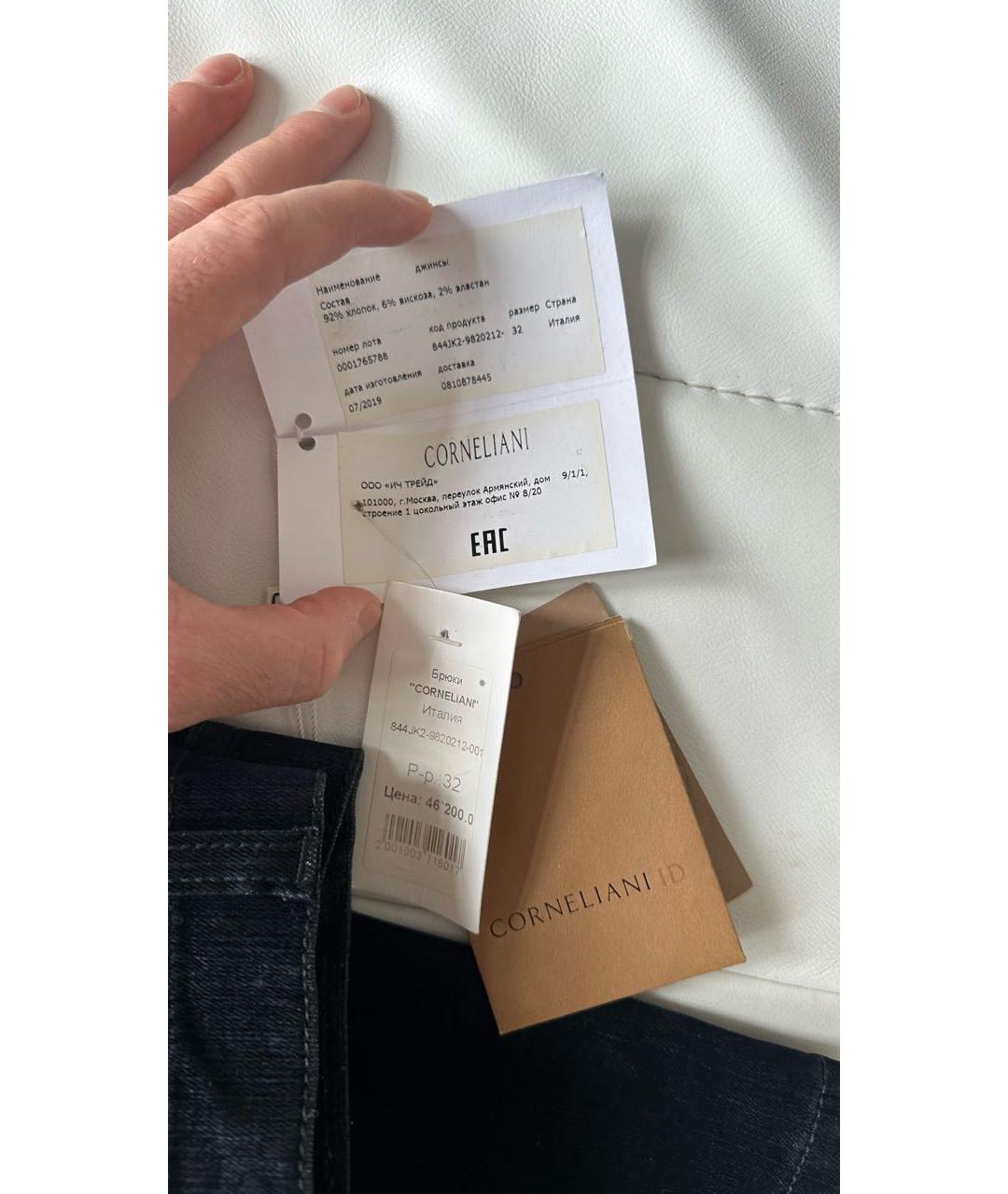 CORNELIANI Темно-синие хлопковые прямые джинсы, фото 8