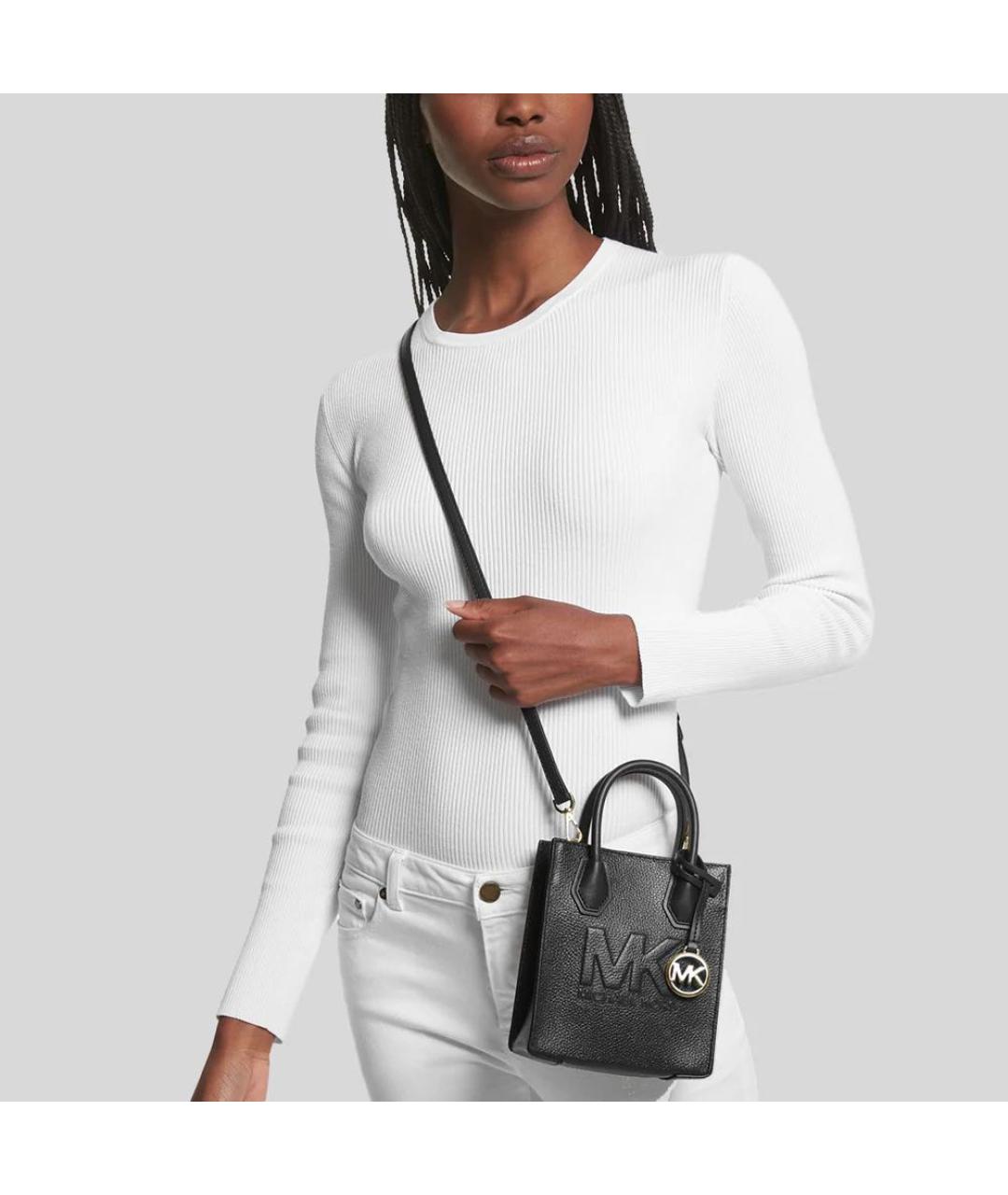 MICHAEL KORS Черная кожаная сумка тоут, фото 3