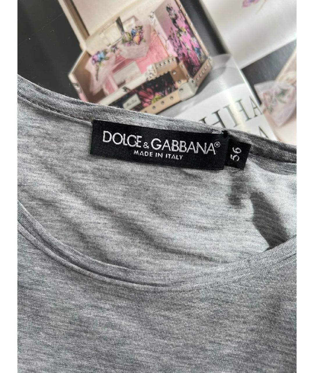 DOLCE&GABBANA Серая хлопковая футболка, фото 3