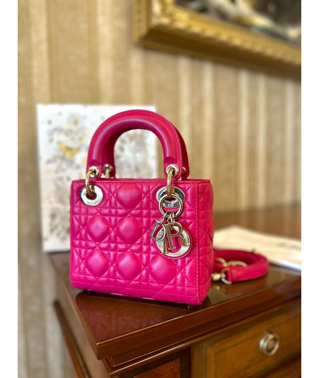 CHRISTIAN DIOR Фуксия кожаная сумка с короткими ручками, фото 3