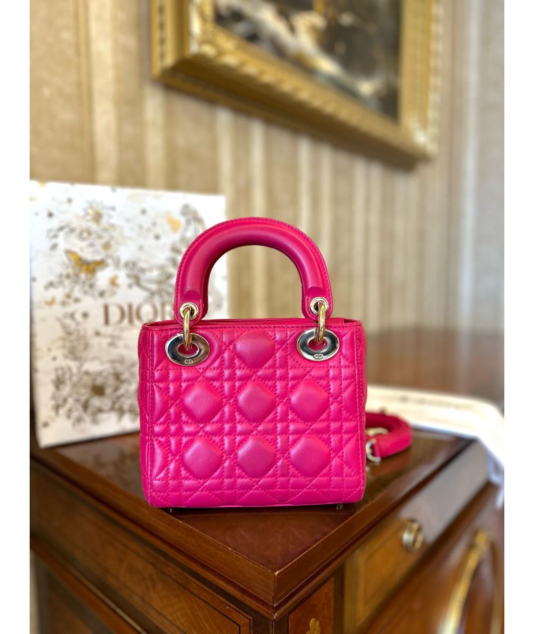 CHRISTIAN DIOR Фуксия кожаная сумка с короткими ручками, фото 5