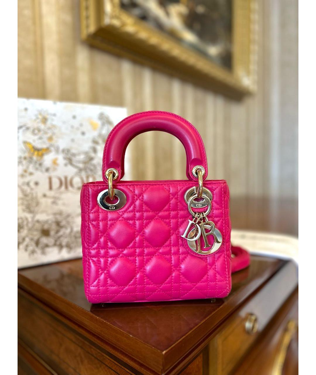 CHRISTIAN DIOR Фуксия кожаная сумка с короткими ручками, фото 2