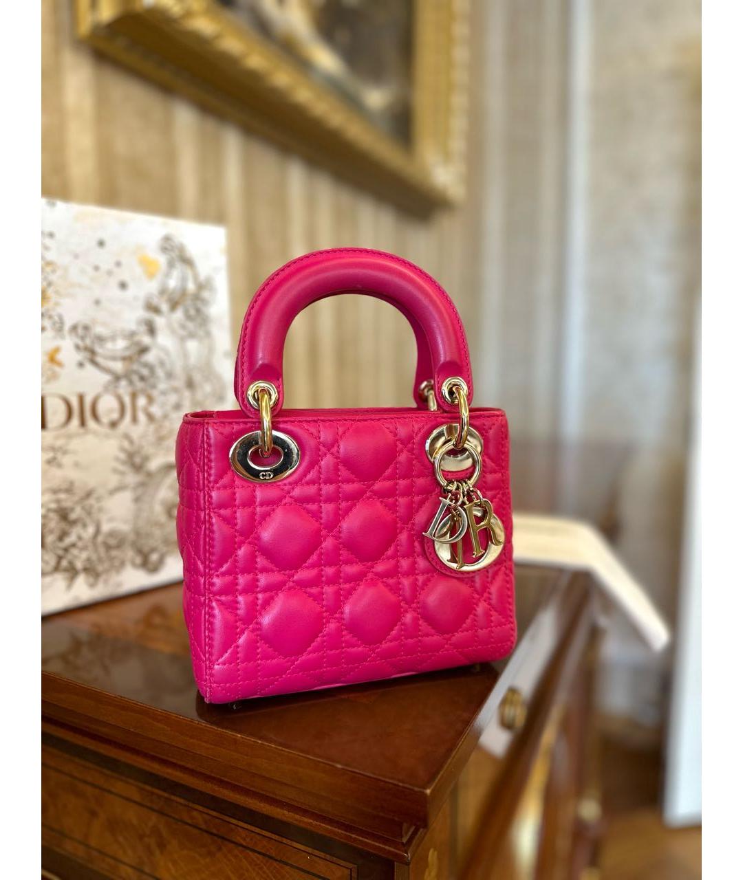 CHRISTIAN DIOR Фуксия кожаная сумка с короткими ручками, фото 4