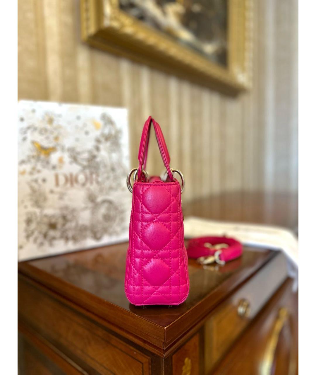 CHRISTIAN DIOR Фуксия кожаная сумка с короткими ручками, фото 6