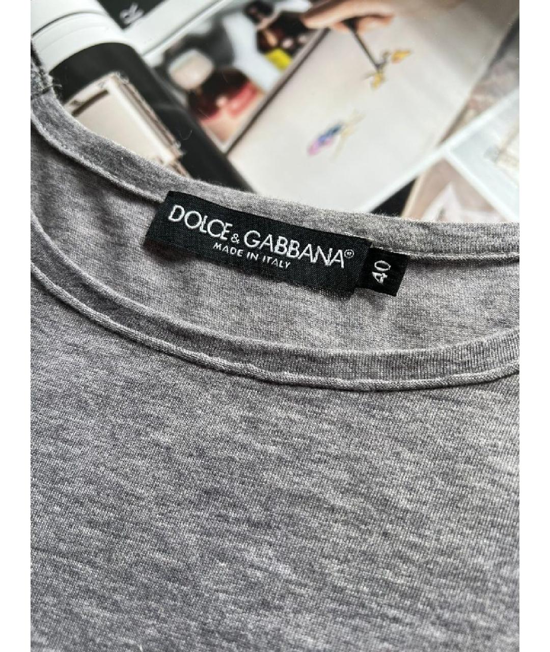 DOLCE&GABBANA Серая хлопковая футболка, фото 3
