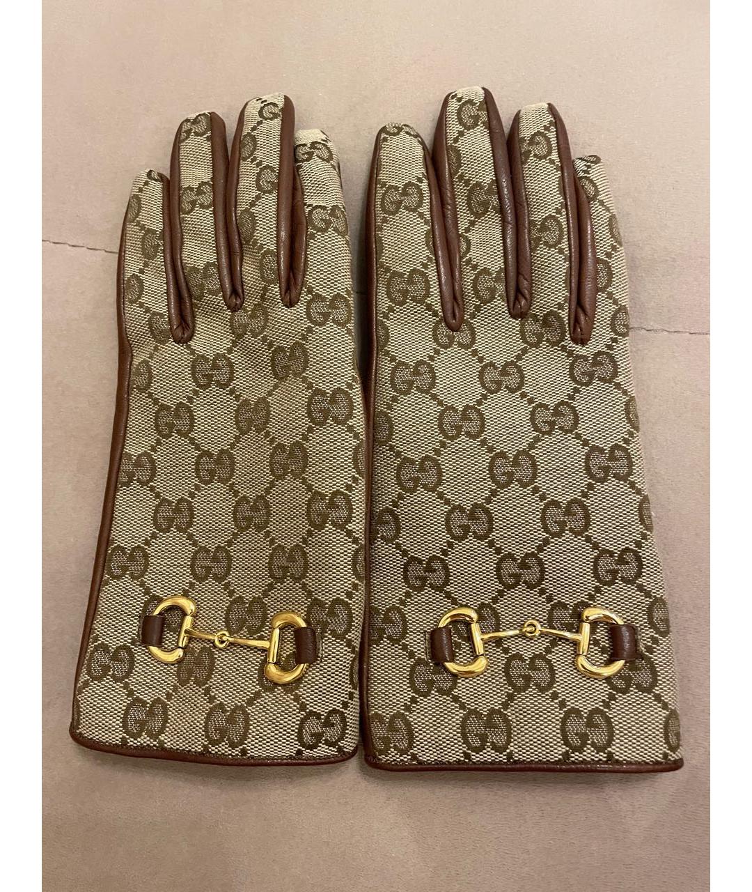 GUCCI Коричневые кожаные перчатки, фото 6