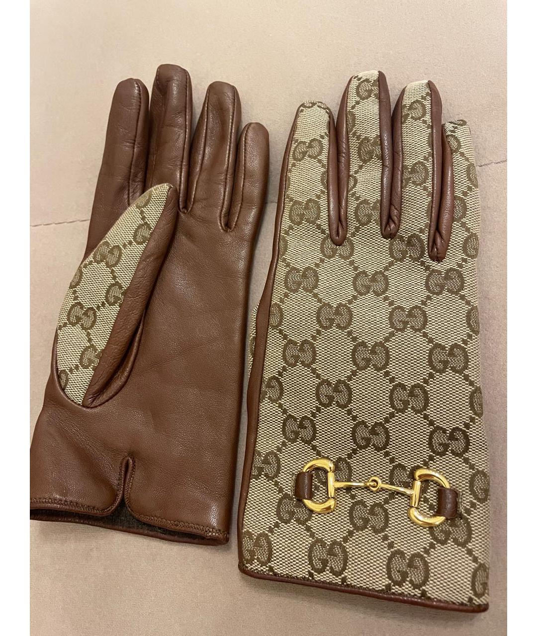 GUCCI Коричневые кожаные перчатки, фото 3