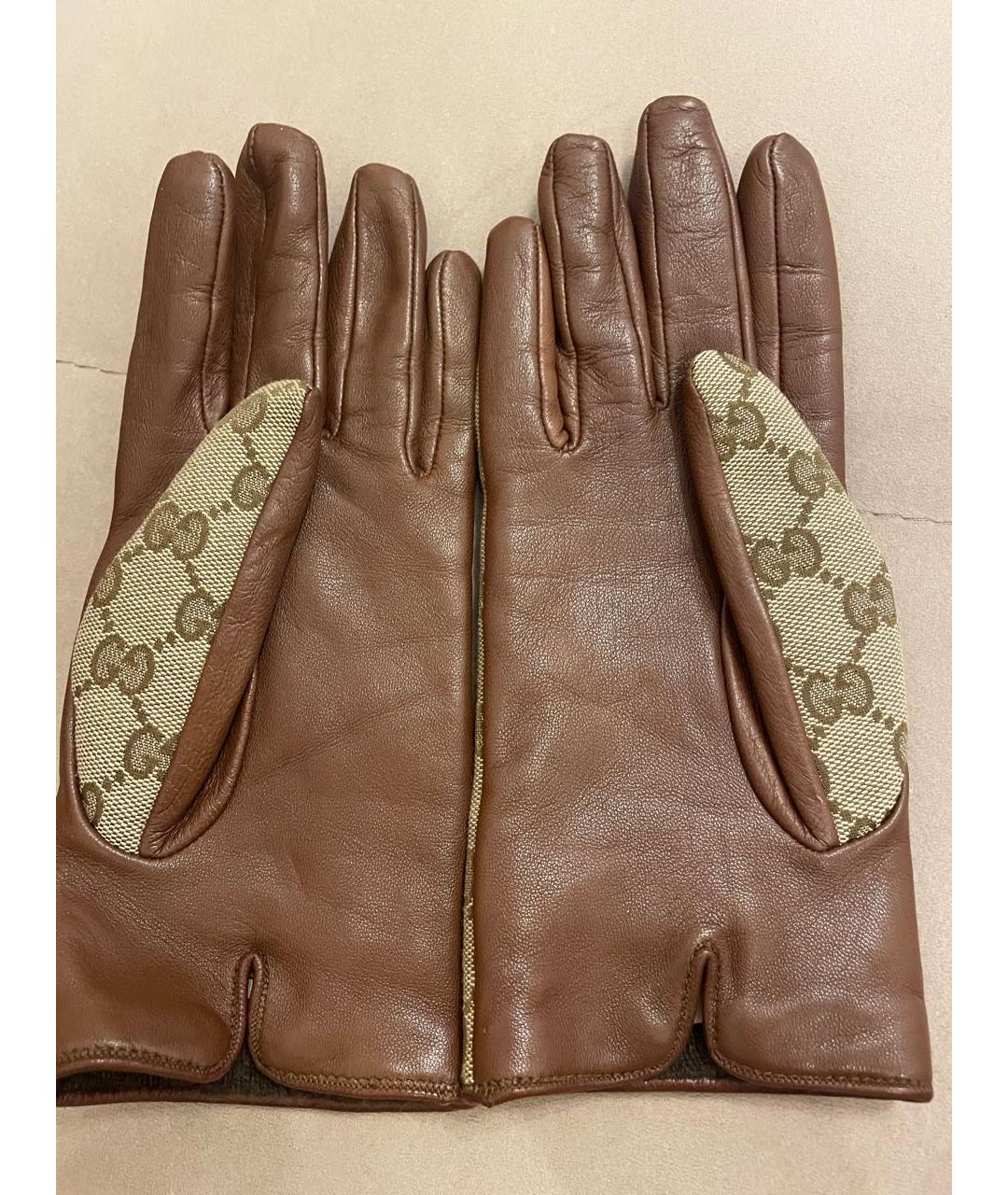 GUCCI Коричневые кожаные перчатки, фото 2