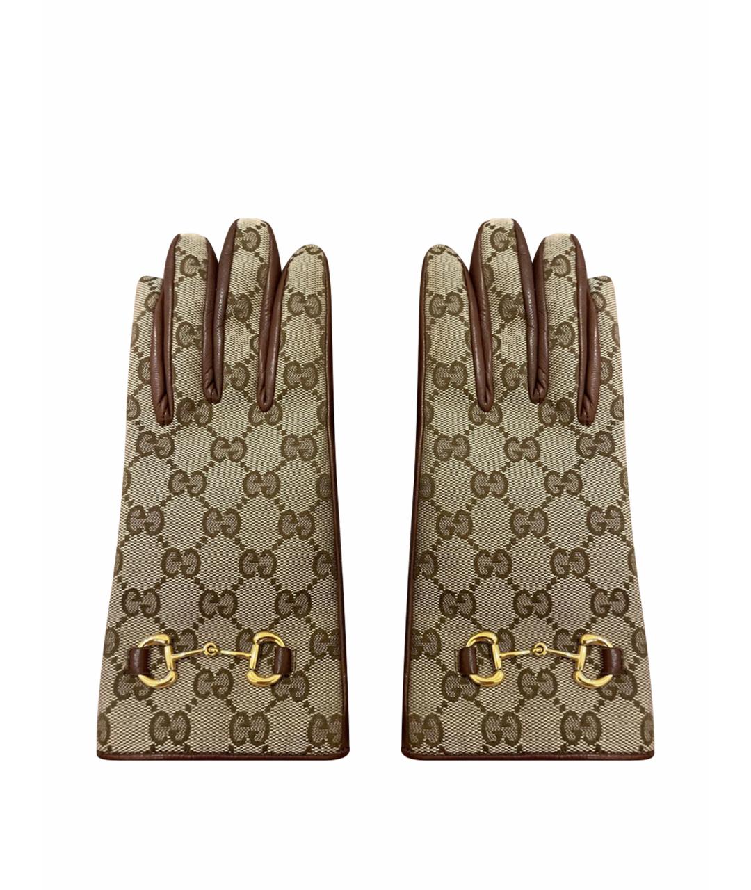 GUCCI Коричневые кожаные перчатки, фото 1