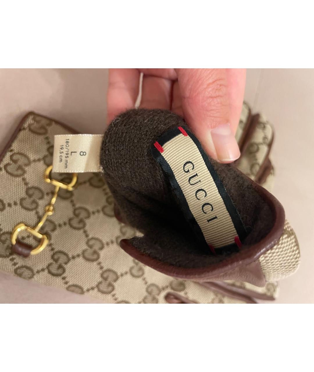 GUCCI Коричневые кожаные перчатки, фото 5