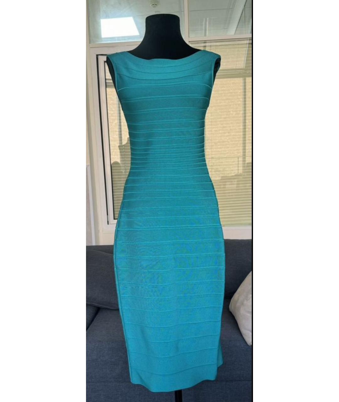HERVE LEGER Бирюзовое хлопковое коктейльное платье, фото 2