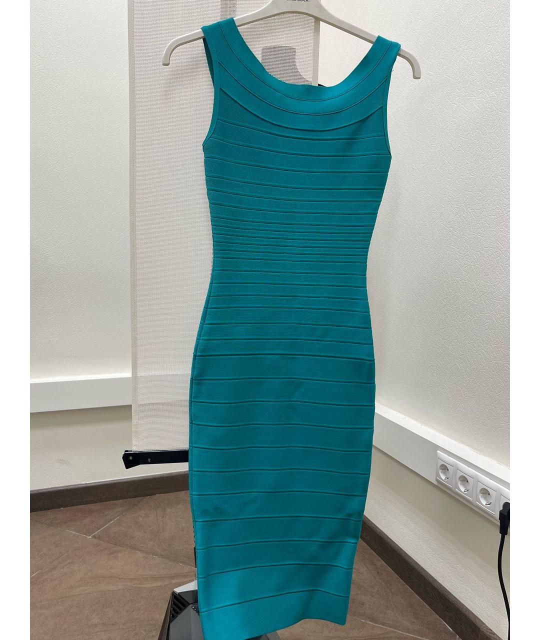 HERVE LEGER Бирюзовое хлопковое коктейльное платье, фото 6