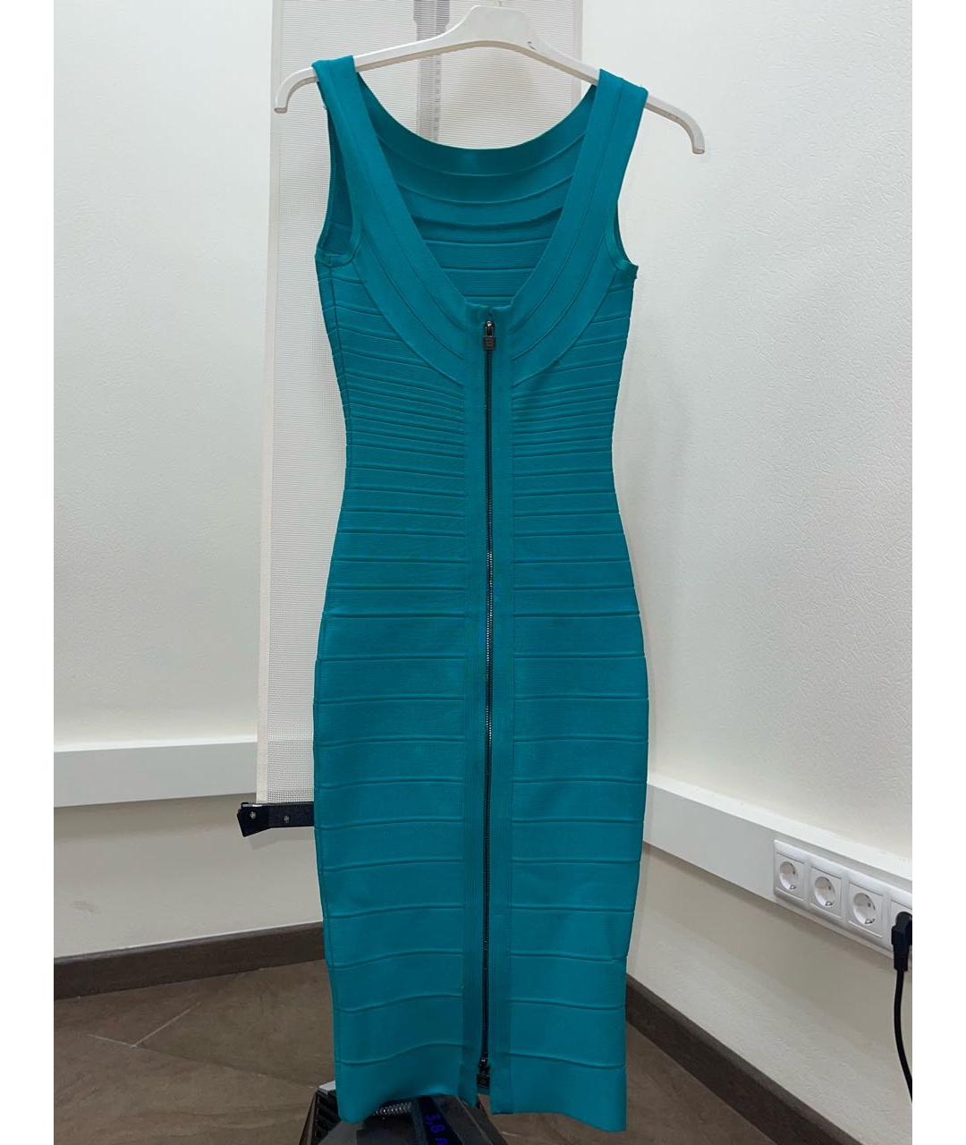 HERVE LEGER Бирюзовое хлопковое коктейльное платье, фото 8