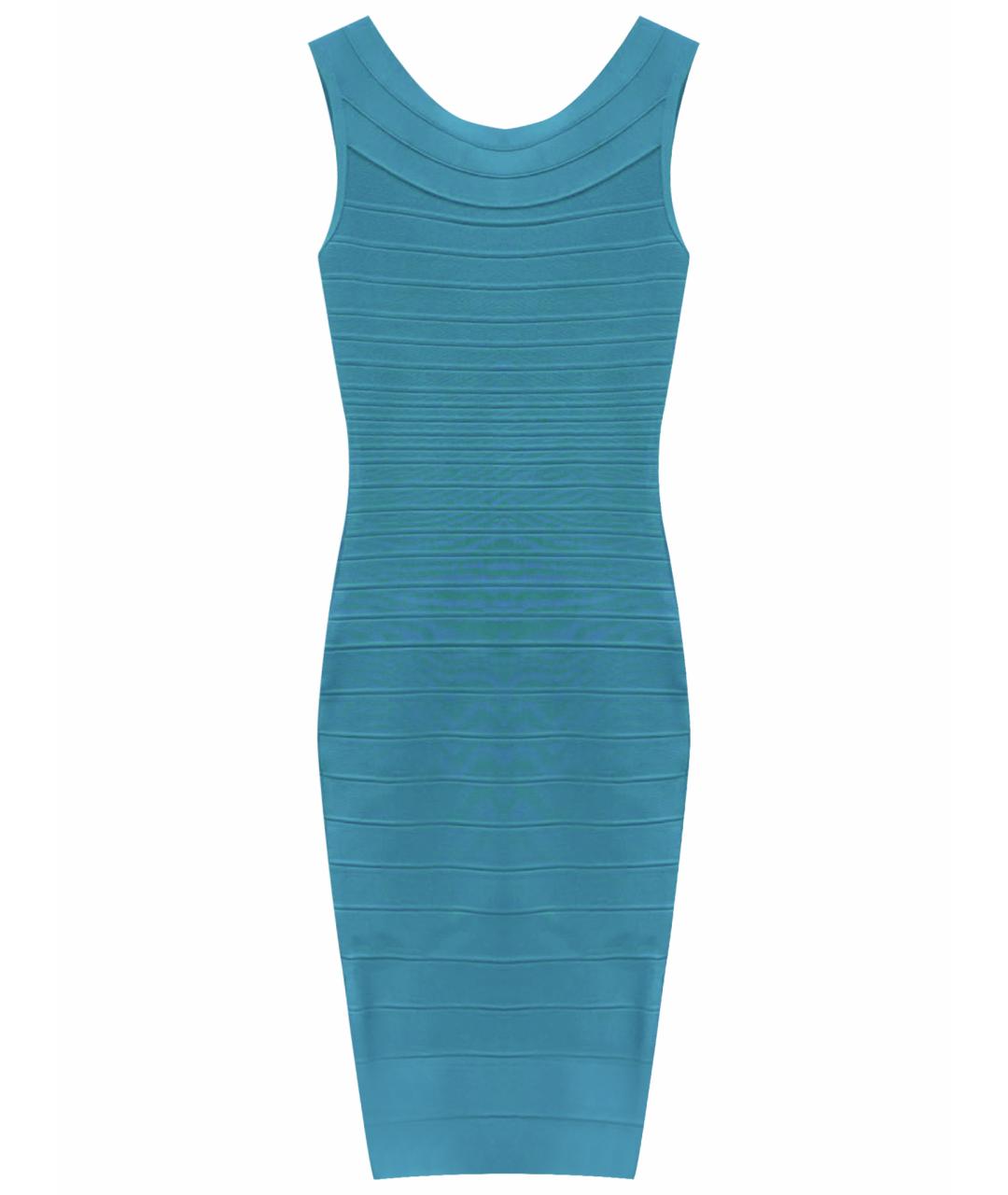HERVE LEGER Бирюзовое хлопковое коктейльное платье, фото 1