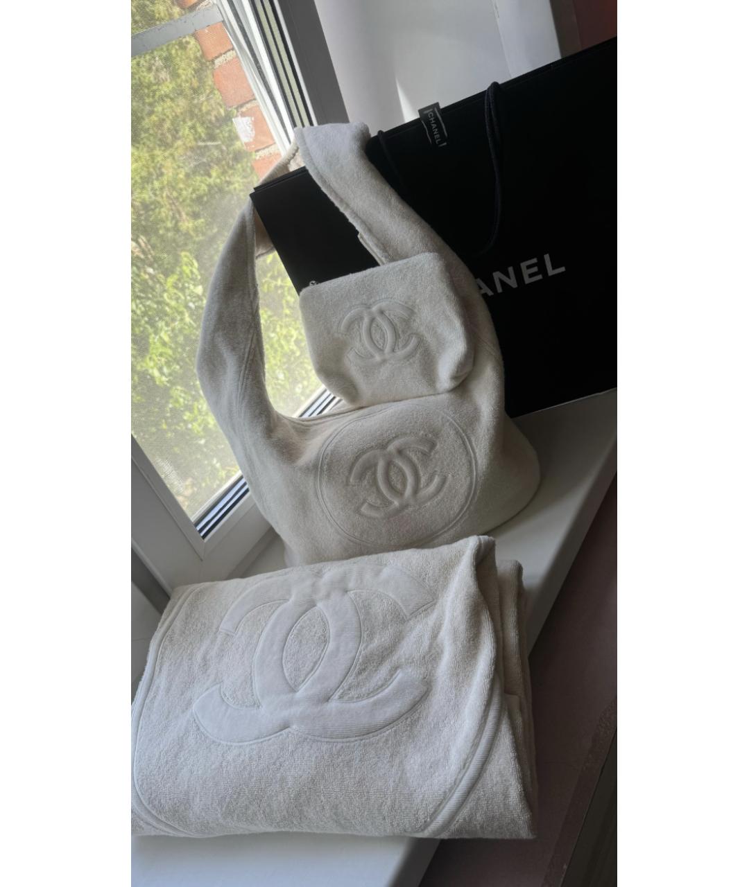 CHANEL Белая хлопковая пляжная сумка, фото 5