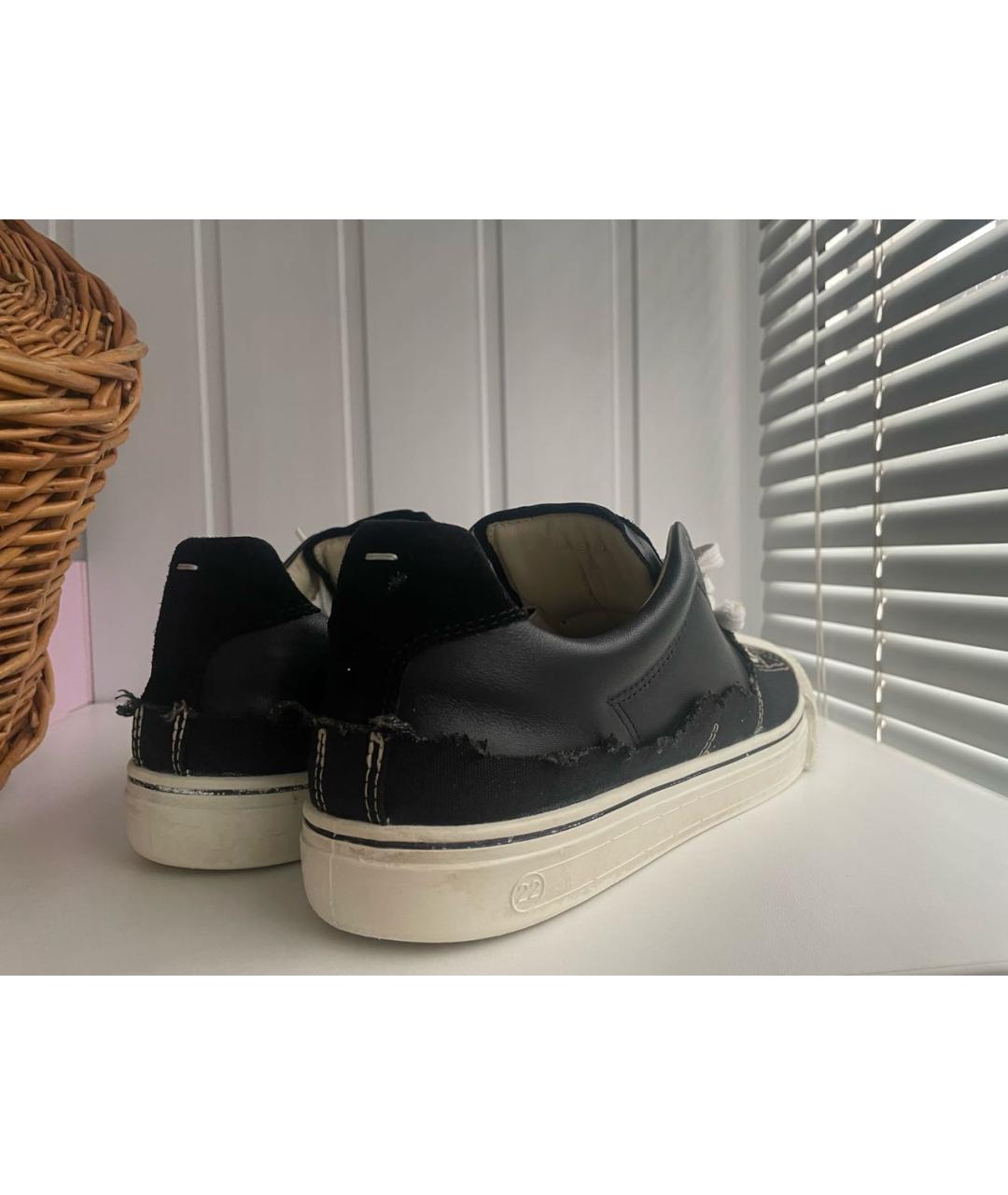 MAISON MARGIELA Черные кожаные низкие кроссовки / кеды, фото 4