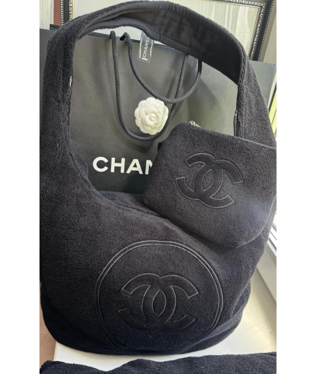 CHANEL Черная хлопковая пляжная сумка, фото 3