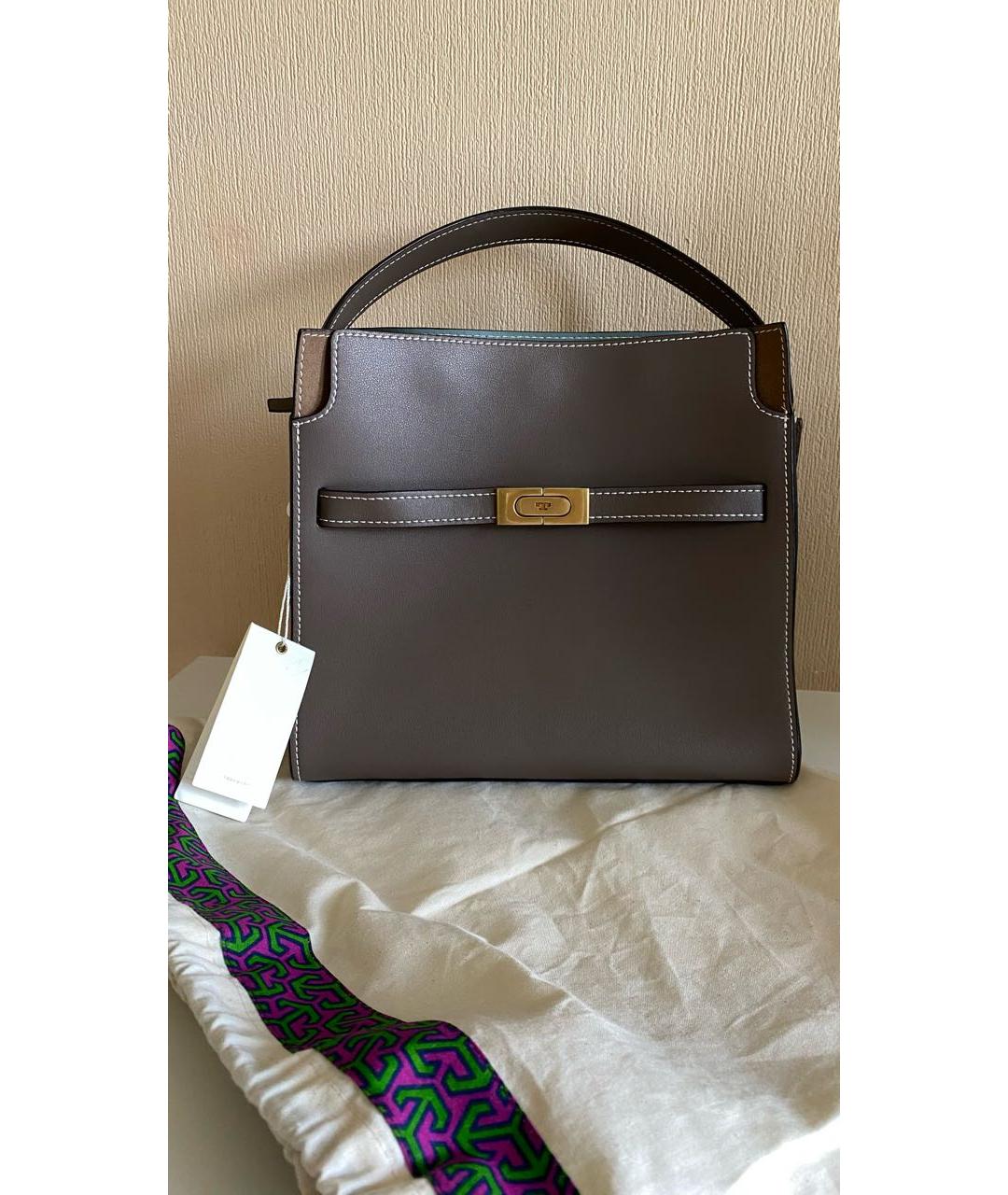TORY BURCH Коричневая кожаная сумка с короткими ручками, фото 5