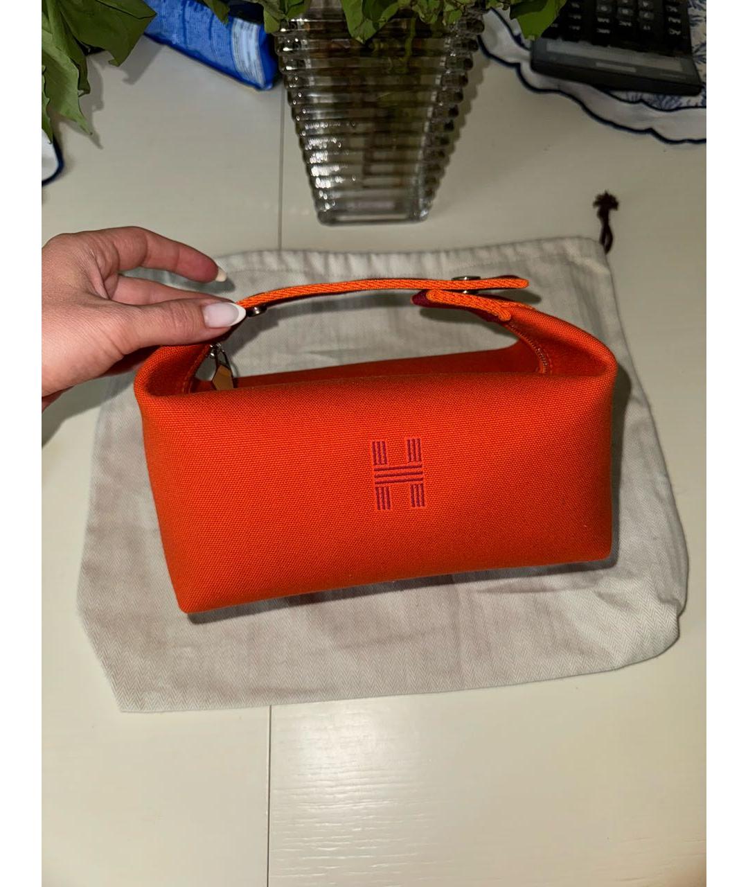 HERMES Оранжевая тканевая косметичка, фото 5