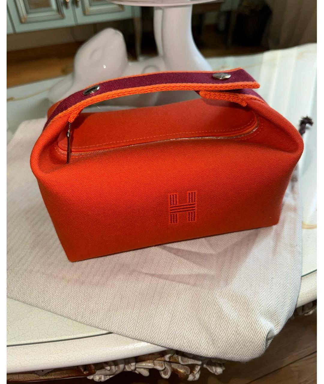 HERMES Оранжевая тканевая косметичка, фото 2