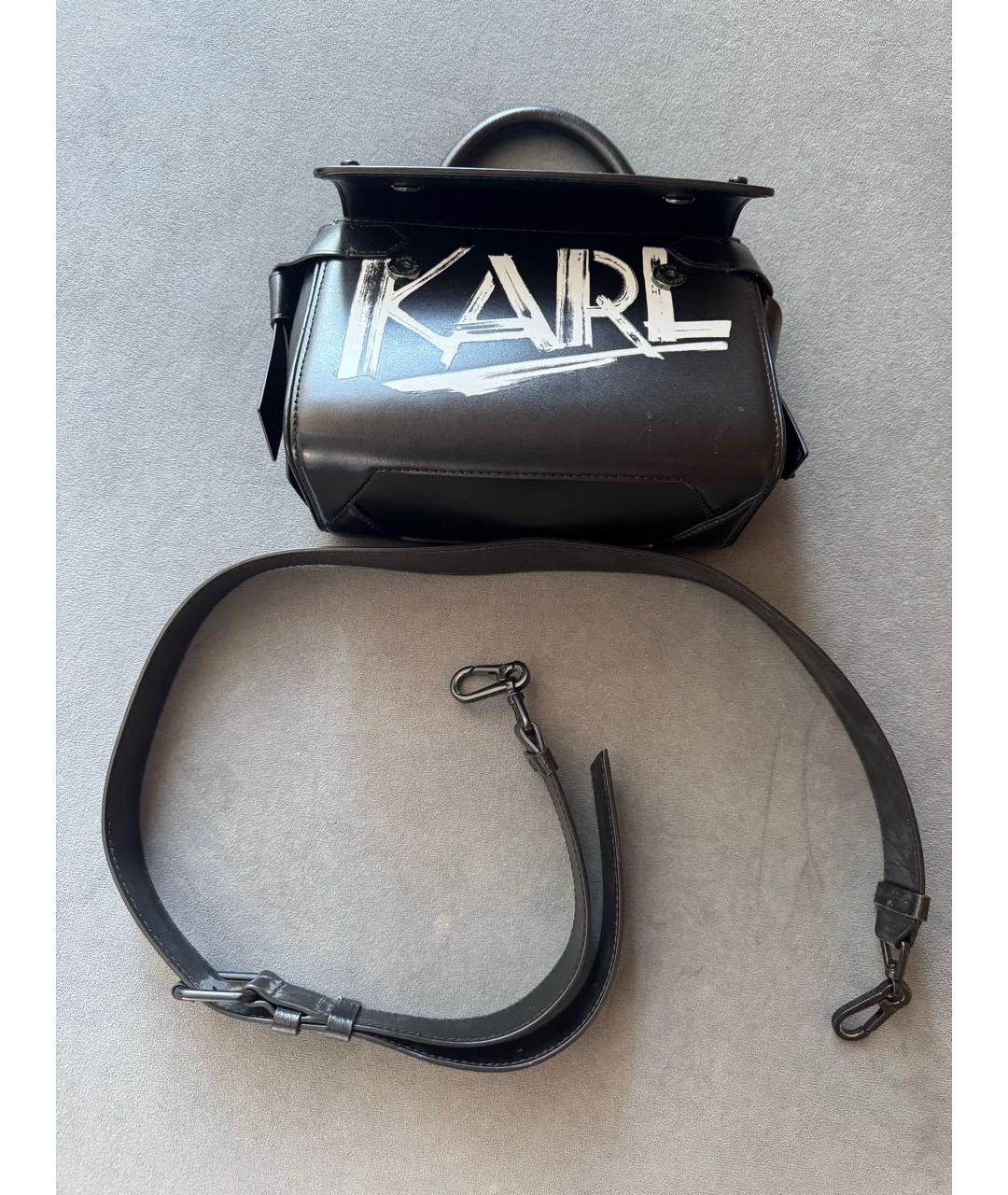 KARL LAGERFELD Черная кожаная сумка с короткими ручками, фото 5