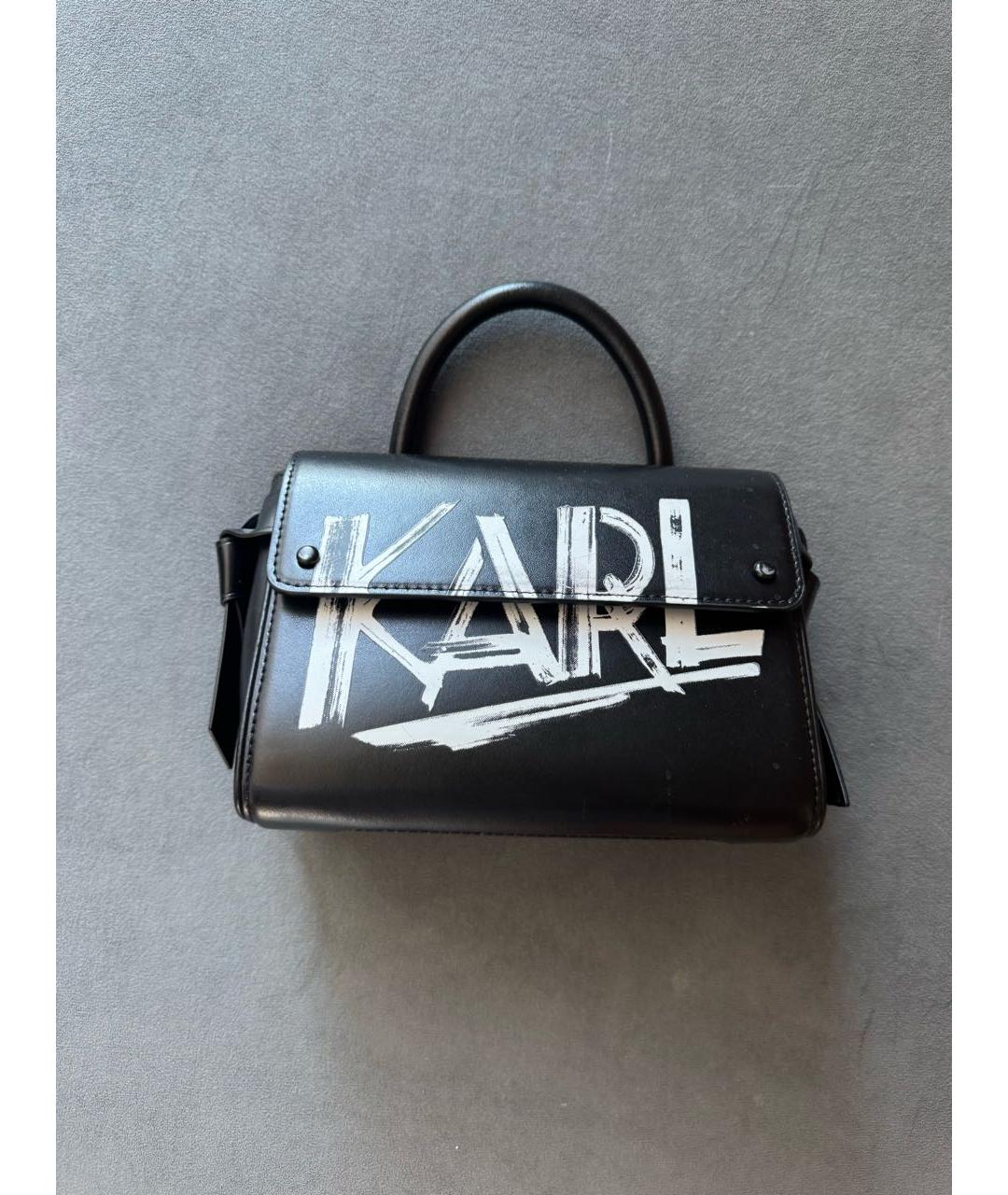 KARL LAGERFELD Черная кожаная сумка с короткими ручками, фото 6