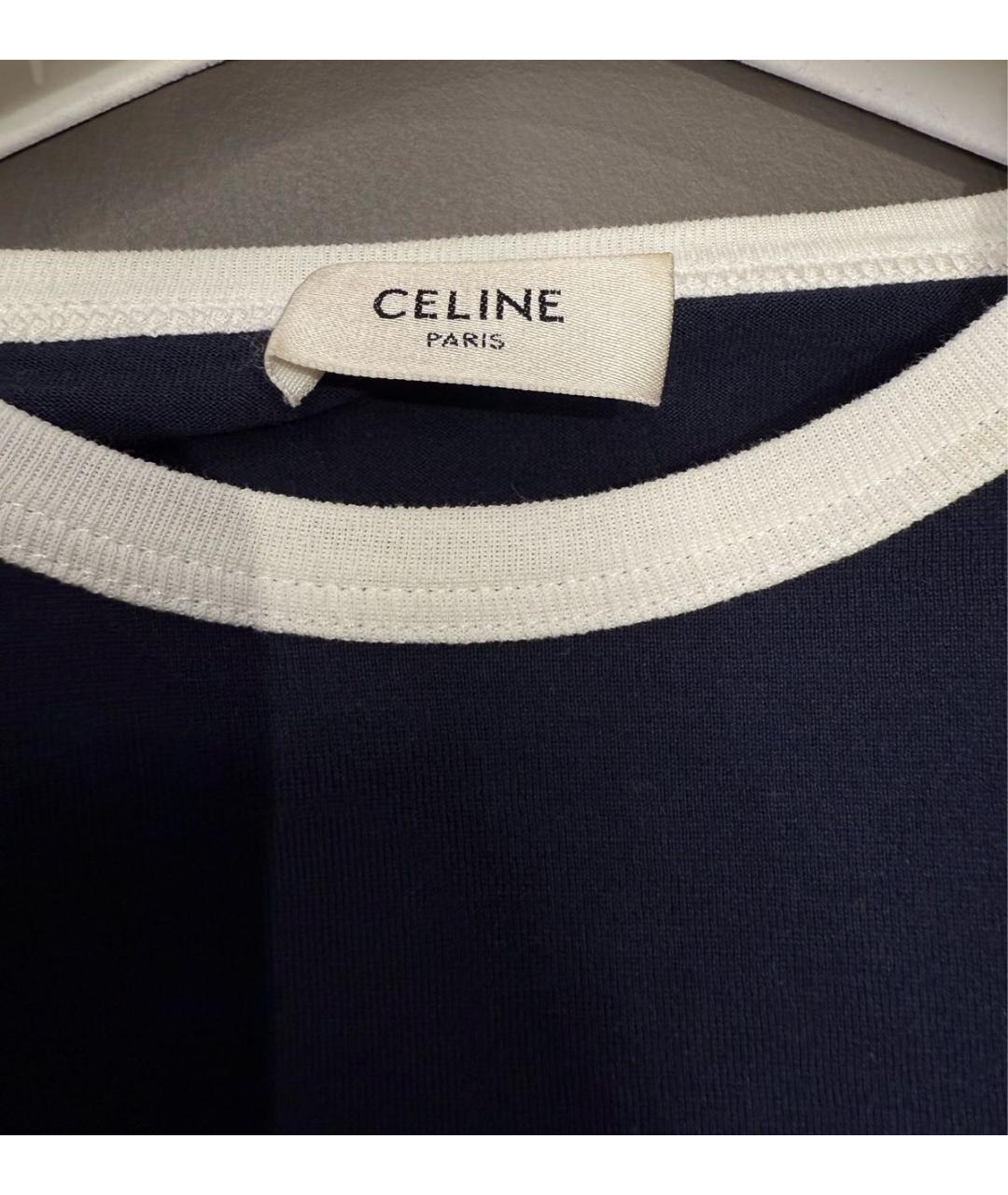 CELINE Темно-синяя хлопковая футболка, фото 4