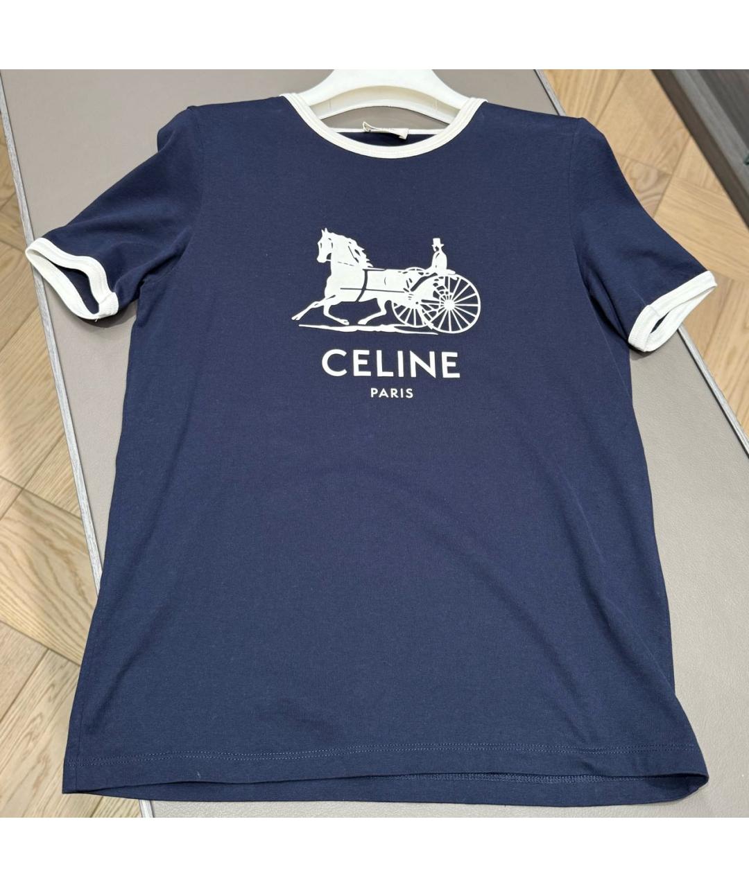 CELINE Темно-синяя хлопковая футболка, фото 2
