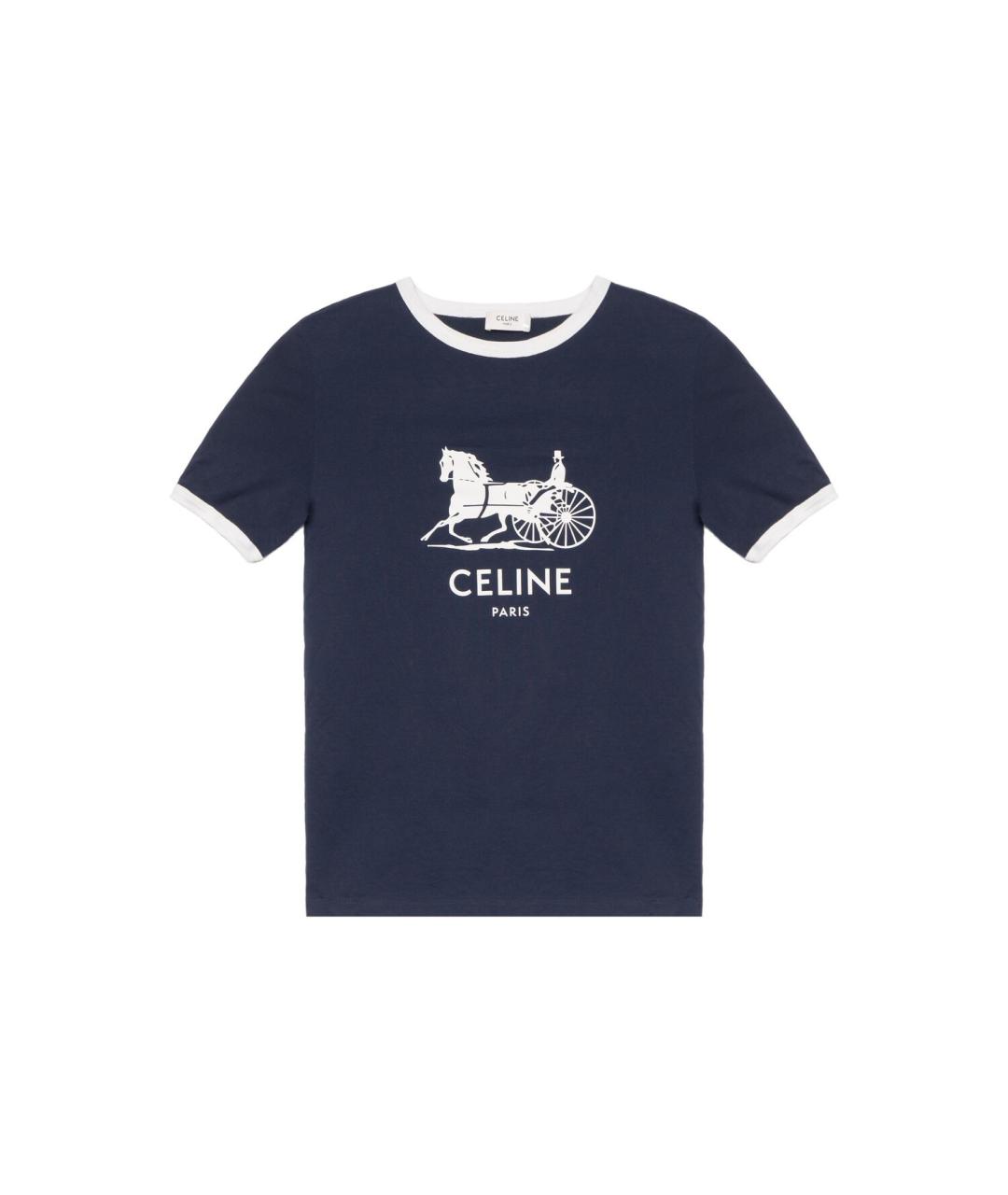 CELINE Темно-синяя хлопковая футболка, фото 1