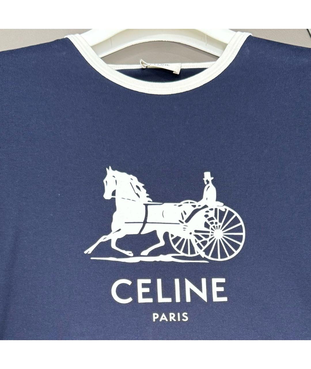 CELINE Темно-синяя хлопковая футболка, фото 5