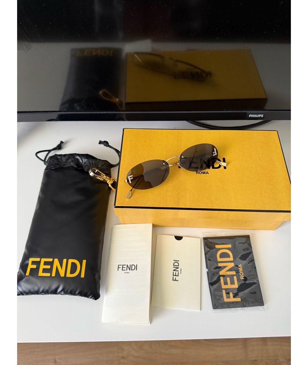FENDI Черные металлические солнцезащитные очки, фото 4