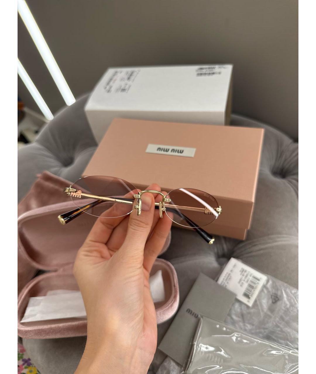 MIU MIU Розовые металлические солнцезащитные очки, фото 4