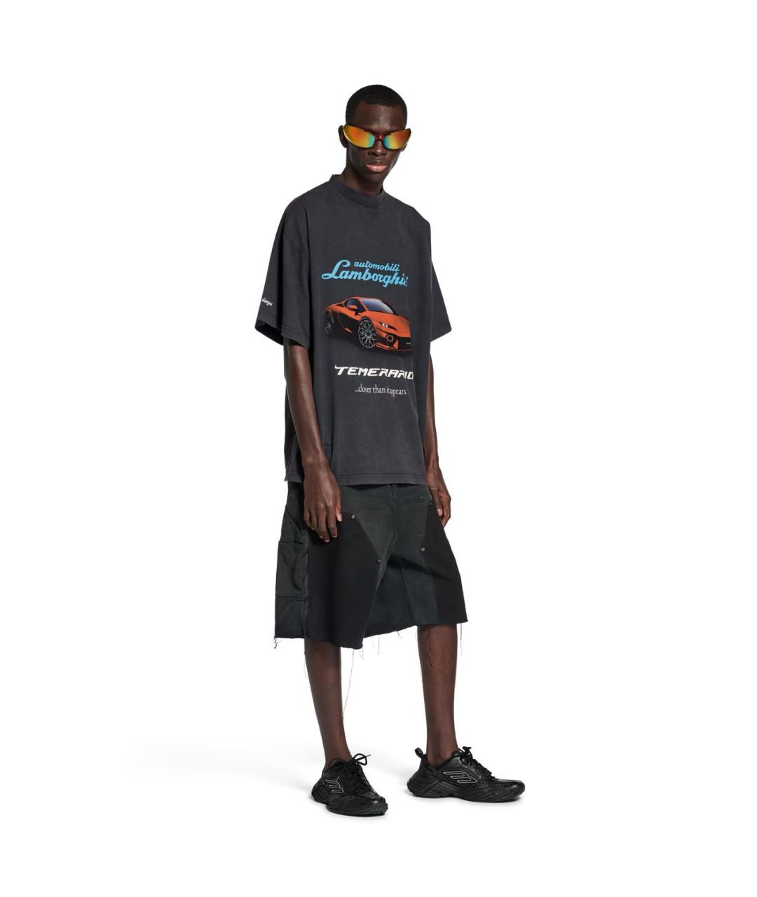 BALENCIAGA Черная хлопковая футболка, фото 3