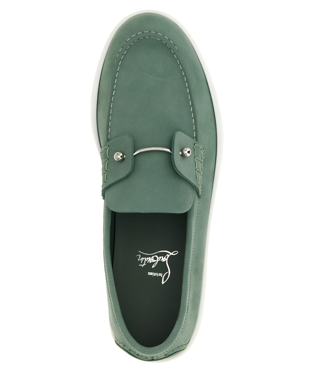CHRISTIAN LOUBOUTIN Зеленые кожаные лоферы, фото 4