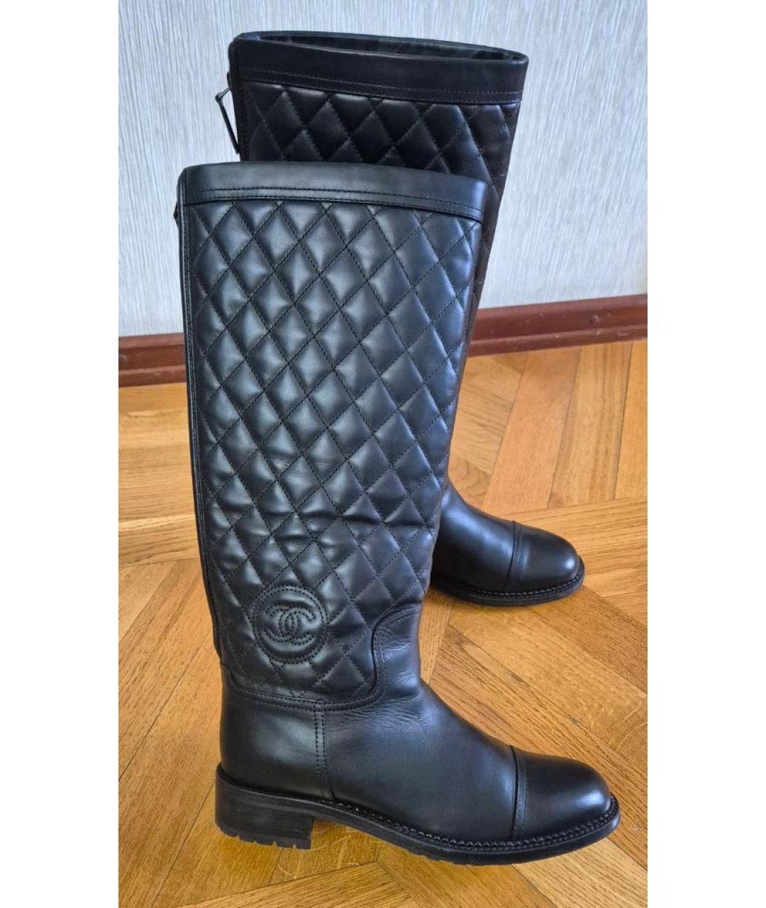 CHANEL Черные кожаные сапоги, фото 7