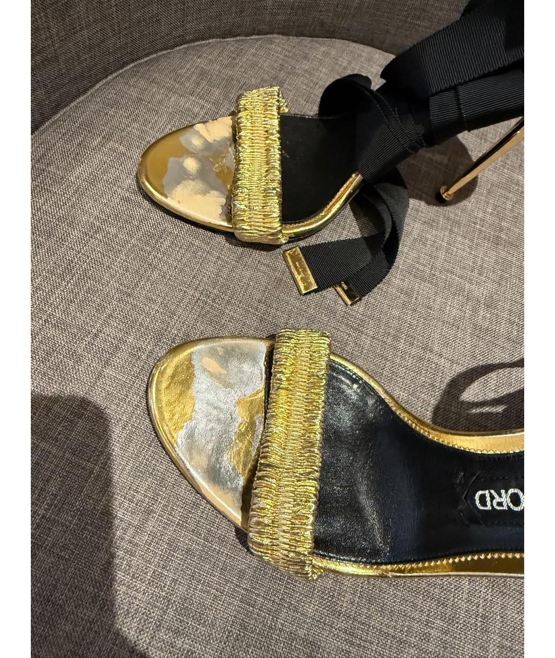 TOM FORD Золотые кожаные босоножки, фото 6