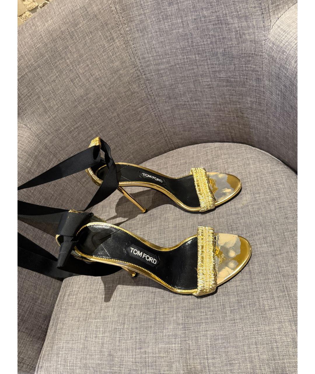 TOM FORD Золотые кожаные босоножки, фото 3