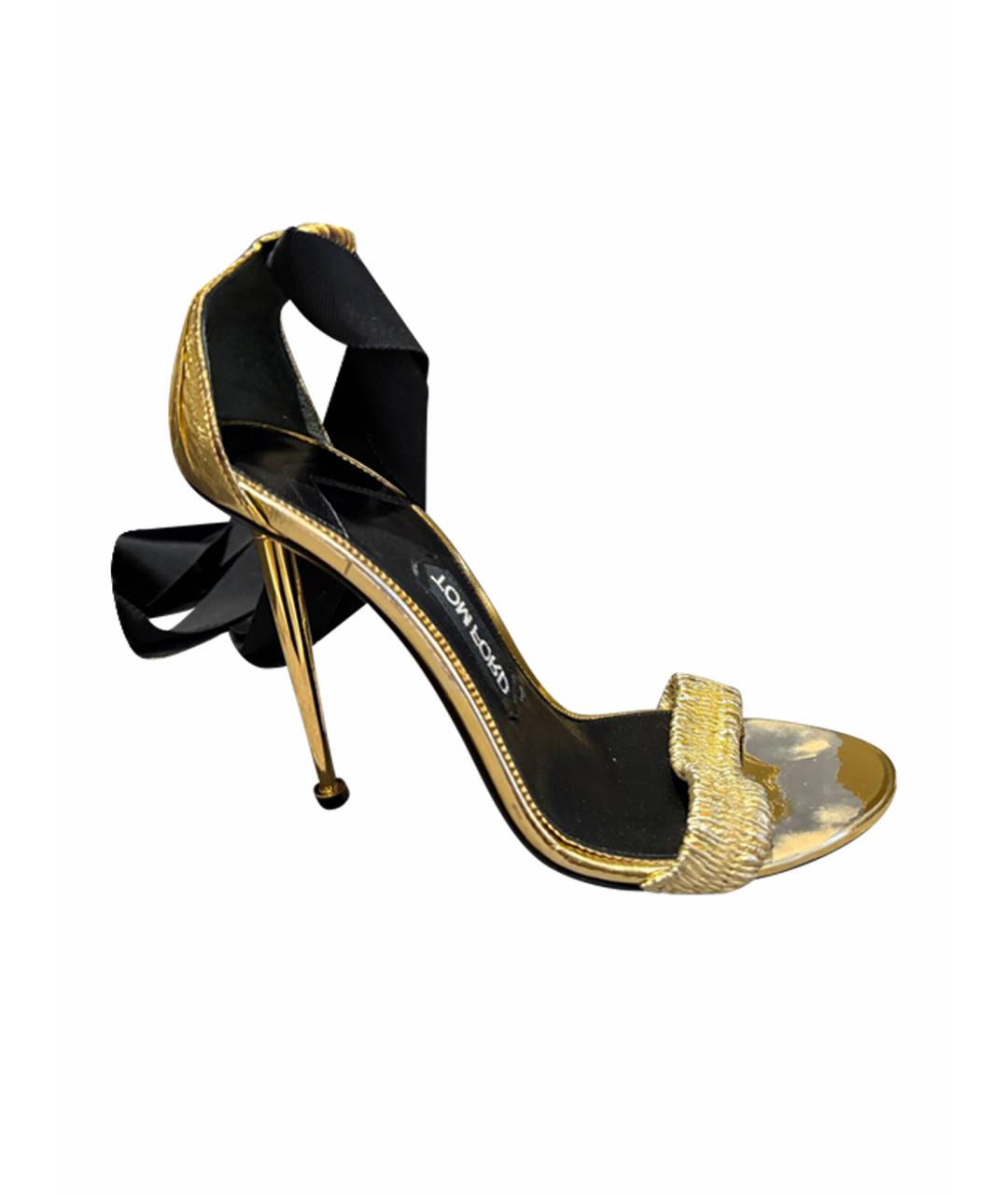TOM FORD Золотые кожаные босоножки, фото 1