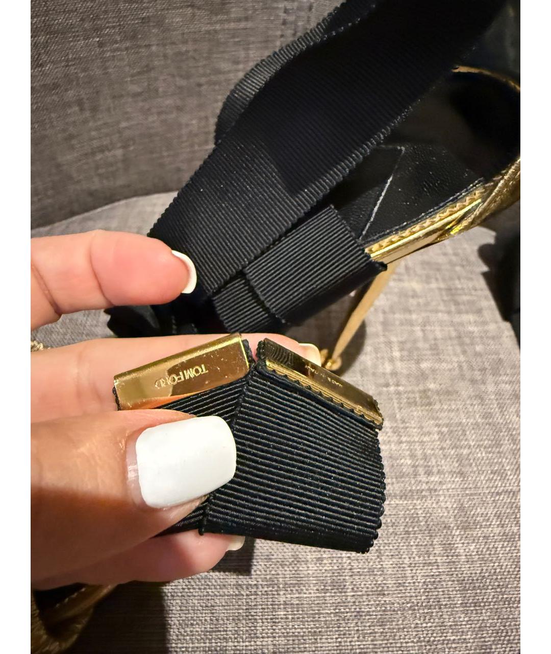 TOM FORD Золотые кожаные босоножки, фото 7