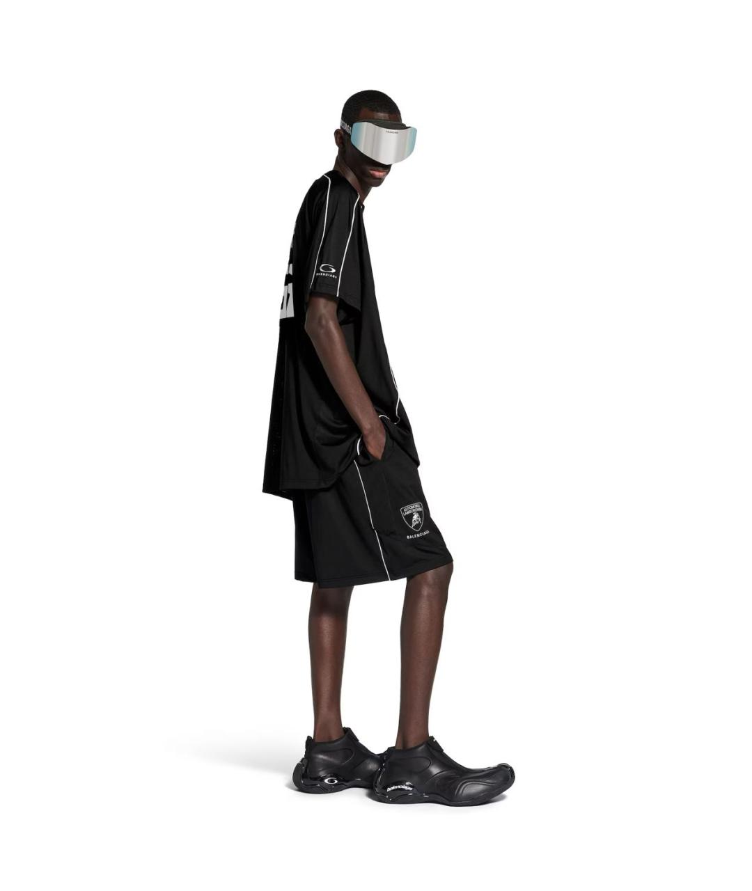 BALENCIAGA Черная хлопко-полиэстеровая футболка, фото 4