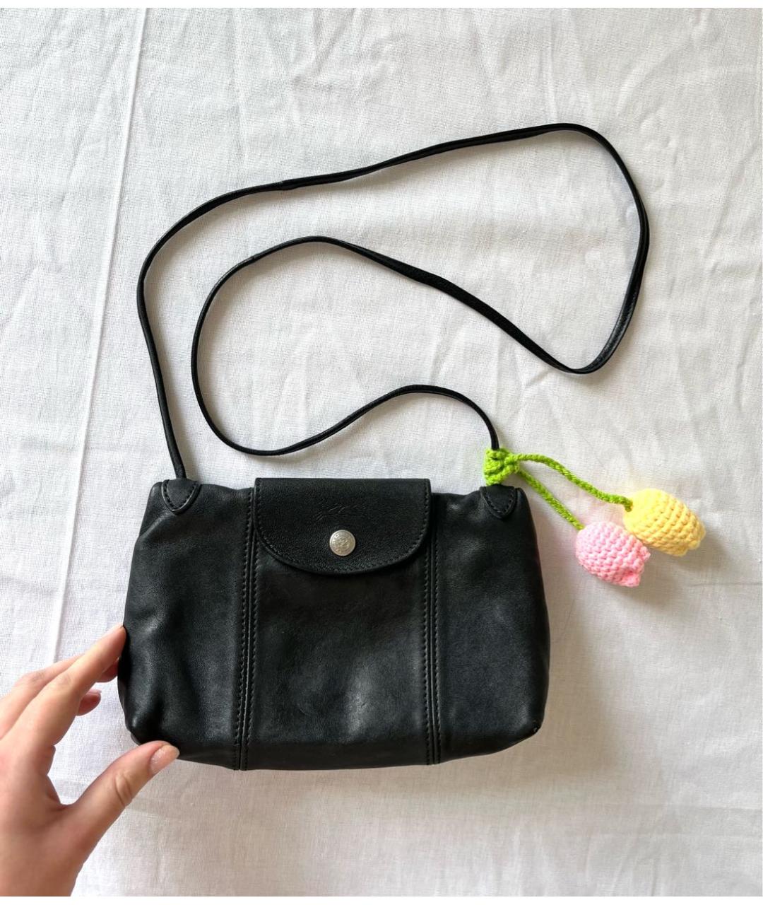 LONGCHAMP Черная кожаная сумка через плечо, фото 2