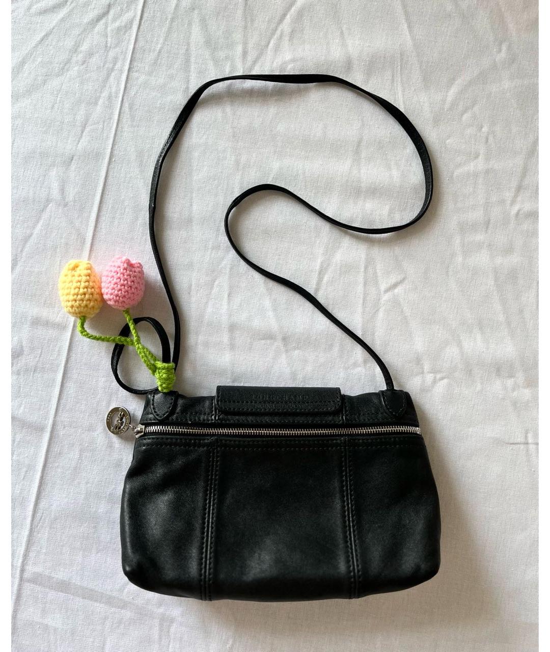 LONGCHAMP Черная кожаная сумка через плечо, фото 3