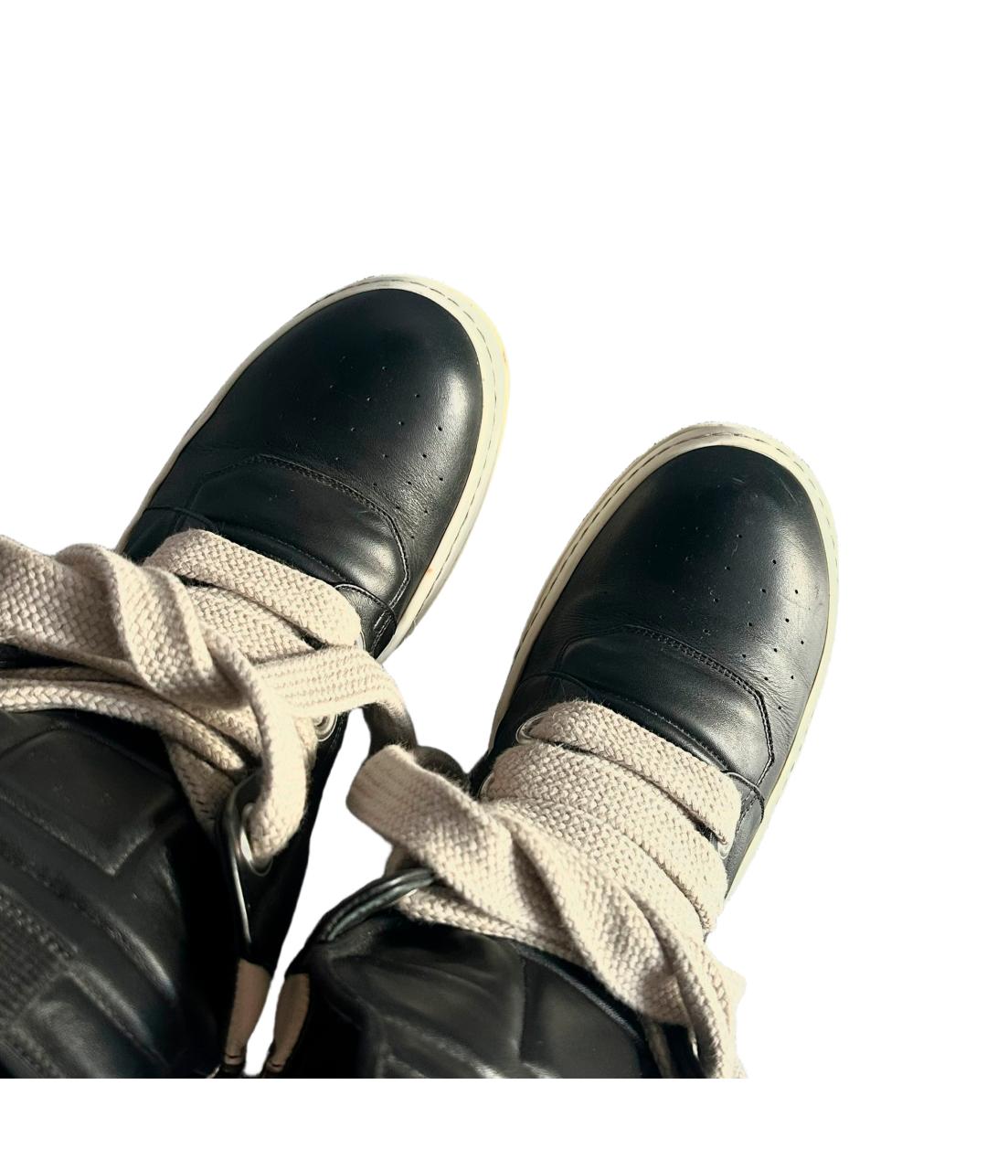 RICK OWENS Черные кожаные высокие кроссовки / кеды, фото 4