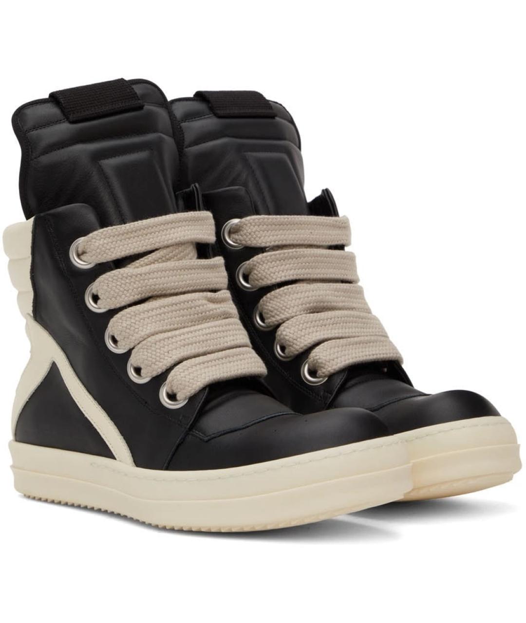 RICK OWENS Черные кожаные высокие кроссовки / кеды, фото 2