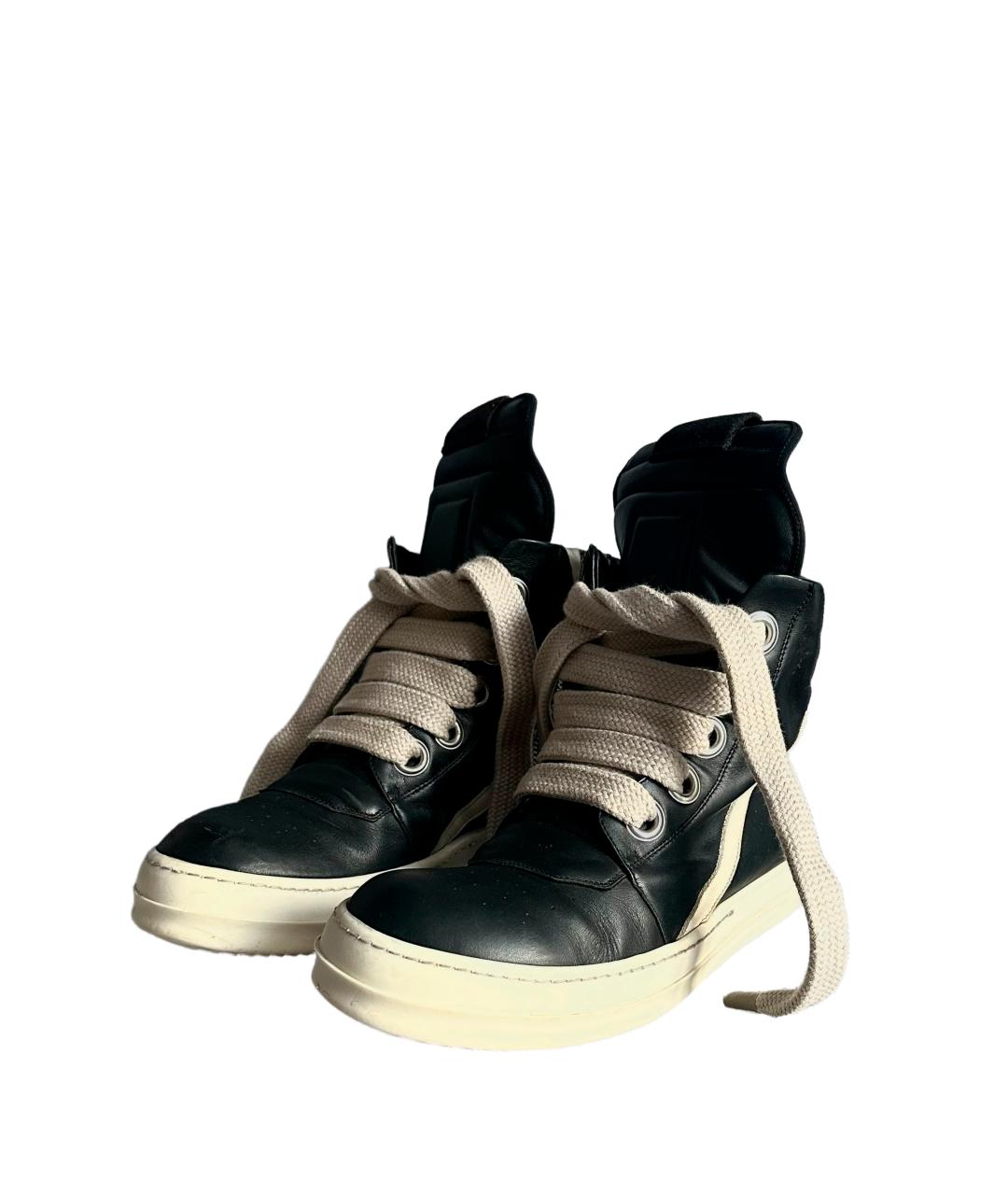 RICK OWENS Черные кожаные высокие кроссовки / кеды, фото 3